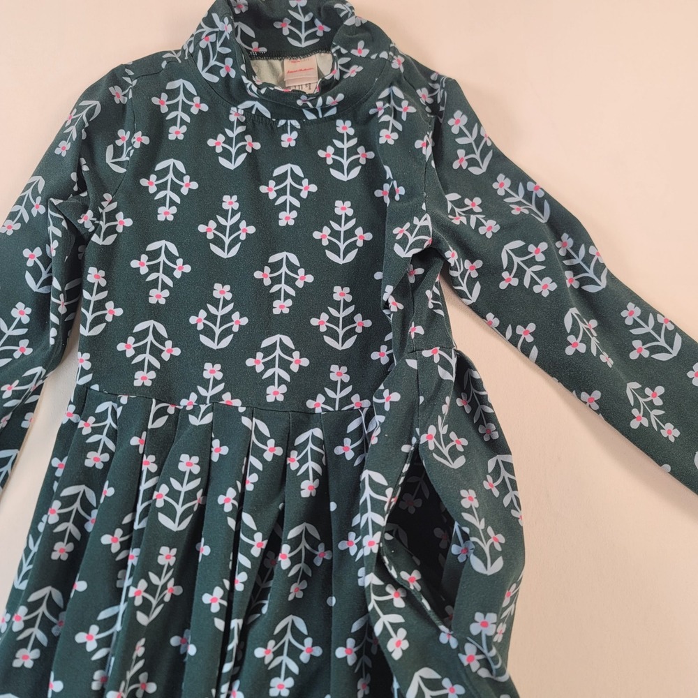 Hanna Andersson Girls 150 12 Green Floral Long Sleeve Pocket Dress - Picture 4 of 8
